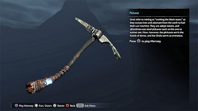 After you add the artifact to your inventory, locate the interactive spot shown in the above screenshot and play the memory - List of artifacts: Udun - Collectibles - Artifacts - Middle-earth: Shadow of Mordor - Game Guide and Walkthrough