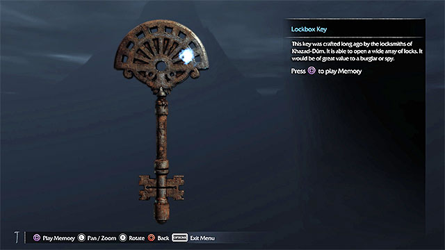 After you add the artifact to your inventory, locate the interactive point shown in the above screenshot and play the memory - List of artifacts: Nurn - Collectibles - Artifacts - Middle-earth: Shadow of Mordor - Game Guide and Walkthrough