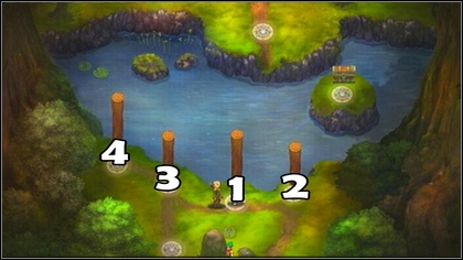 In order to cross it, you will have to knock over the logs in the presented order - Irollan - p. 4 - Walkthrough - Might & Magic: Clash of Heroes - Game Guide and Walkthrough