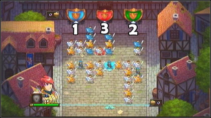 In order to win, you will have to attack the colourful shields in the order given by the previously mentioned soldier - Holy Griffin Empire - p. 1 - Walkthrough - Might & Magic: Clash of Heroes - Game Guide and Walkthrough
