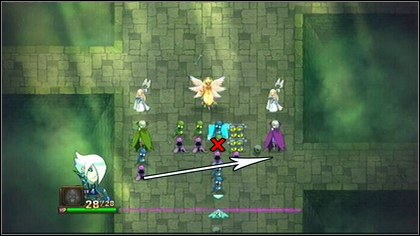 Remove the green Zombie standing beside the bone wall and afterwards move the purple Guard from the left edge of the battlefield to the right - Heresh - Battle puzzles - Might & Magic: Clash of Heroes - Game Guide and Walkthrough