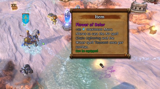 The chest containing the Flower of Dolor is easy to miss, as it is located underwater. - The Story of Princess Ghali and the Four Suitors M24 - Academy - Might & Magic: Heroes VII - Game Guide and Walkthrough