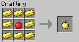The Golden Apple can be eaten at full health, it introduces the state of regeneration for 4 seconds, and of absorption for 2 minutes - Food - Crafting - Recipes - Minecraft - Game Guide and Walkthrough