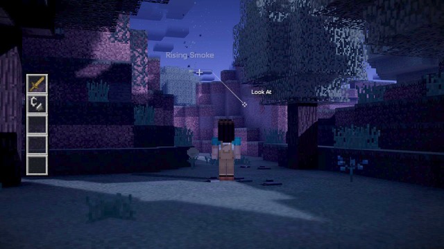 When searching the area, you will find some Hoof Prints (press Look At) - Chapter 2 - Walkthrough - Minecraft: Story Mode: A Telltale Games Series - Game Guide and Walkthrough
