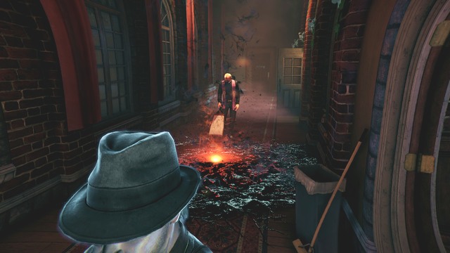 The man is thoroughly cleaning the whole corridor. - Chapter 2 - Finding the Witness - Main investigations - Murdered: Soul Suspect - Game Guide and Walkthrough