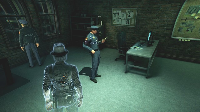 The policeman is busy looking at his notes. - Chapter 3 - The Trail Leads to the Police Station - Main investigations - Murdered: Soul Suspect - Game Guide and Walkthrough
