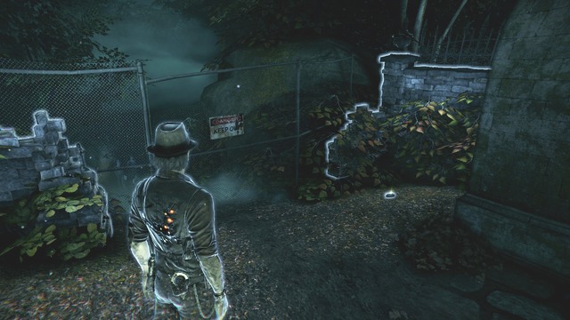 On the fence, it reads: Danger- Keep Out. - Chapter 4 - The Knowledge of Teleportation - Main investigations - Murdered: Soul Suspect - Game Guide and Walkthrough