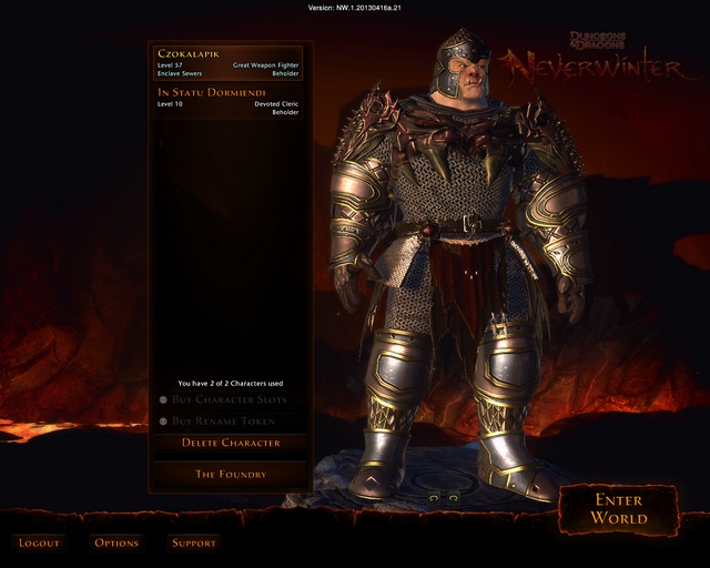 After logging in you will see the start screen with a choice of your character - Start screen and server selection - First steps - Neverwinter - Game Guide and Walkthrough