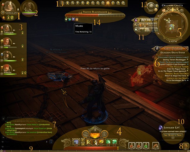 Main interface is rather intuitive and similar to many other MMO or RPG games (you can move its elements around when entering Rearrange HUD mode in man menu) - Main interface - First steps - Neverwinter - Game Guide and Walkthrough