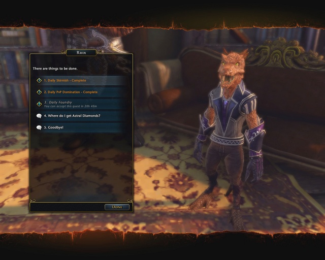 Daily quests involve finishing number of PvP matches, skirmishes, foundry quests or finishing one of dungeons, as a reward you will get quite a lot Rough Astral Diamonds - Daily quests - Quests - Neverwinter - Game Guide and Walkthrough