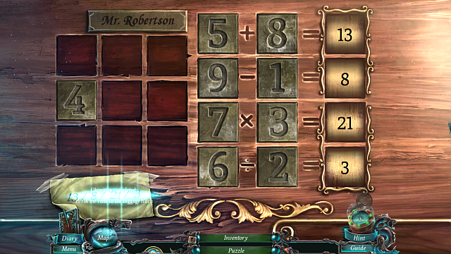 Arrange the numbers to fill the equations (see the screenshot) - Chapter 4/5 - Puzzles - Nightmares from the Deep: The Sirens Call - Game Guide and Walkthrough