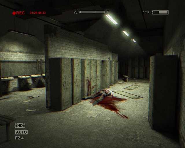 Another bathroom, passageway by the basins - Male Ward - Walthrough - Outlast - Game Guide and Walkthrough