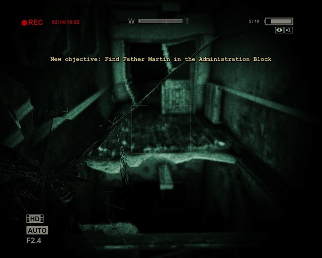 Once you're back to where you dropped the video camera, go through the door and over the gap on the left - Return to the Administration Block - Walthrough - Outlast - Game Guide and Walkthrough
