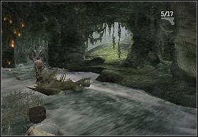 After fighting off the attack, swim into the cave, where youll be safe - Rapids - Walkthrough - Peter Jacksons King Kong - Game Guide and Walkthrough
