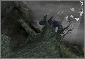 Youre starting the stage standing on the large, knocked over branch and Kong is situated at its end - The Log - Walkthrough - Peter Jacksons King Kong - Game Guide and Walkthrough