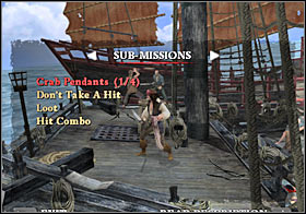 You could also go right and use the stairs (#1) again, however, the only thing you may find in the boxes is a pouch of gold (or nothing) - Mission 10 - part 1 - Mission 10 - Sea Battle - Pirates of the Caribbean: At Worlds End - Game Guide and Walkthrough
