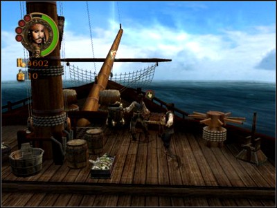 After defeating the first group of pirates, run to the left side of the ship where apart from mooring lines to cut youll find a treasure chest - The Bigger the Boat... - Missions - Pirates of the Caribbean: Legend of Jack Sparrow - Game Guide and Walkthrough