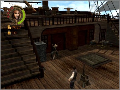 Next return to the bow, cut off the boats and after a short animation start burning the masts - The Bigger the Boat... - Missions - Pirates of the Caribbean: Legend of Jack Sparrow - Game Guide and Walkthrough