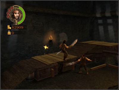 Youll end up in another room, where apart from a group of pirates is Marty the Dwarf, hanging from the ceiling like a growth-impaired pinata - Trial by Tavern - Missions - Pirates of the Caribbean: Legend of Jack Sparrow - Game Guide and Walkthrough