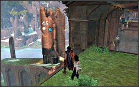 Lower yourself down on a pole where Light Seed 39 was situated and jump on a blue Power Plate - Ruined Citadel - The Windmills - Light Seeds - Ruined Citadel - Prince of Persia - Game Guide and Walkthrough