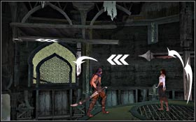 Pay attention to the tanks which stand on both sides and are filled with a different amount of liquid - The Vale - Heaven's Stairs - The Vale - Prince of Persia - Game Guide and Walkthrough