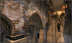 Walk across the beam to a big column and run up to grab a fissure - Walkthrough - The Fortress - Walkthrough - Prince of Persia: The Forgotten Sands - Game Guide and Walkthrough