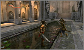 Jump from one column to another and jump down onto the flag once you can - Walkthrough - The Palace Courtyard - Walkthrough - Prince of Persia: The Forgotten Sands - Game Guide and Walkthrough