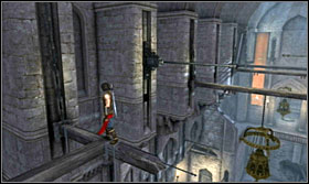 Go up and jump onto the beam - Walkthrough - The Stables - Walkthrough - Prince of Persia: The Forgotten Sands - Game Guide and Walkthrough