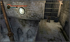 Once below, run up the door and jump onto the lever - Walkthrough - The Stables - Walkthrough - Prince of Persia: The Forgotten Sands - Game Guide and Walkthrough