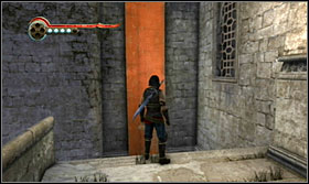 After talking with Malik, turn right and jump onto the flag - Walkthrough - The Stables - Walkthrough - Prince of Persia: The Forgotten Sands - Game Guide and Walkthrough