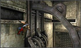 Afterwards use the stones to climb up and run below the double mechanism at the right time - Walkthrough - The Works - Walkthrough - Prince of Persia: The Forgotten Sands - Game Guide and Walkthrough