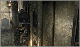 Run towards the next fissure and from there jump to the column hanging from the ceiling - Walkthrough - The Works - Walkthrough - Prince of Persia: The Forgotten Sands - Game Guide and Walkthrough