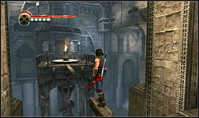 Use the beams to jump through the ratchet and onto the flag - Walkthrough - The Works - Walkthrough - Prince of Persia: The Forgotten Sands - Game Guide and Walkthrough