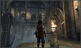 Turn the crank so that the attached beams are set horizontally - Walkthrough - The Works - Walkthrough - Prince of Persia: The Forgotten Sands - Game Guide and Walkthrough