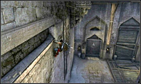 After the fight, run up the wall and jump to the beam - Walkthrough - The Palace Courtyard - Walkthrough - Prince of Persia: The Forgotten Sands - Game Guide and Walkthrough