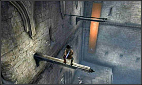 Form the wall, jump onto the beam and then ride down the flag - Walkthrough - The Palace Courtyard - Walkthrough - Prince of Persia: The Forgotten Sands - Game Guide and Walkthrough