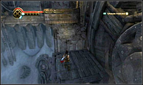 Once you get to the end, jump down onto the moving platform and get to the terrace from it - Walkthrough - The Palace Courtyard - Walkthrough - Prince of Persia: The Forgotten Sands - Game Guide and Walkthrough