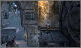 From the platform, jump onto the platform on the moving gear and from it onto the rocks sticking out of the wall - Walkthrough - Fortress Gates - Walkthrough - Prince of Persia: The Forgotten Sands - Game Guide and Walkthrough
