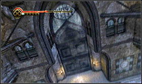 Activate the switch in the wall and as the platform rises, quickly run up again, bounce off towards the beam and from it onto the platform - Walkthrough - Fortress Gates - Walkthrough - Prince of Persia: The Forgotten Sands - Game Guide and Walkthrough