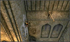Go up using the bricks and jump to the beam to get to the part with hanging cages - Walkthrough - The Prison - Walkthrough - Prince of Persia: The Forgotten Sands - Game Guide and Walkthrough