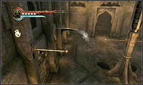 Run onto the switch and bounce off to the right to land on the ledge - Walkthrough - The Prison - Walkthrough - Prince of Persia: The Forgotten Sands - Game Guide and Walkthrough