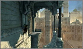 Jump from the beam onto the waterspout and ride down - Walkthrough - The Royal Chambers - Walkthrough - Prince of Persia: The Forgotten Sands - Game Guide and Walkthrough