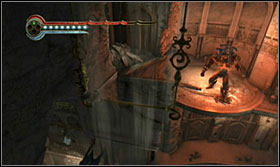 Once Ratash jumps away, quickly go up the stones and jump to the platform where he is using the poles - Walkthrough - The Throne Room - Walkthrough - Prince of Persia: The Forgotten Sands - Game Guide and Walkthrough