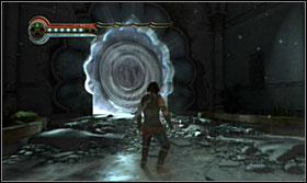 Run through the spiked traps without stopping and enter the portal leading to Razia, who will grant you with the Flight ability - Walkthrough - The Throne Room - Walkthrough - Prince of Persia: The Forgotten Sands - Game Guide and Walkthrough