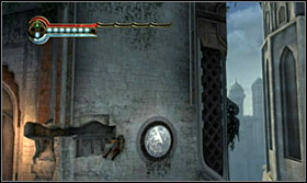Once you get to the crank, use it and you will ride down to the lower level - Walkthrough - The Terrace - Walkthrough - Prince of Persia: The Forgotten Sands - Game Guide and Walkthrough