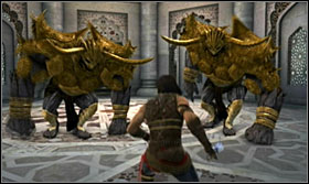 Eventually go up the stones and into a chamber, where you will have to fight a big group of enemies - Walkthrough - The Terrace - Walkthrough - Prince of Persia: The Forgotten Sands - Game Guide and Walkthrough
