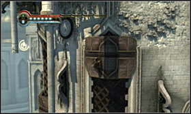 At the end of the climbing, jump onto the switch, bounce off onto the destroyed column, from there onto another one and quickly jump on the moving mechanism with a fissure - Walkthrough - The Terrace - Walkthrough - Prince of Persia: The Forgotten Sands - Game Guide and Walkthrough