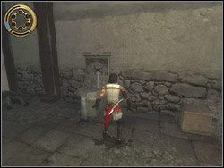 The ladder is located at the end of the hall, clamber up the platform above and jump down on the other side - The Ramparts - Walkthrough - Prince of Persia: The Two Thrones - Game Guide and Walkthrough
