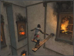 Turn around to the left, move to the end of catwalk and jump on the alcove between two parallel, near walls - Harbor District - Walkthrough - Prince of Persia: The Two Thrones - Game Guide and Walkthrough