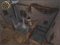 Jump down from the other side of the terrace to the backyard located below - The Streets of Babylon - Walkthrough - Prince of Persia: The Two Thrones - Game Guide and Walkthrough